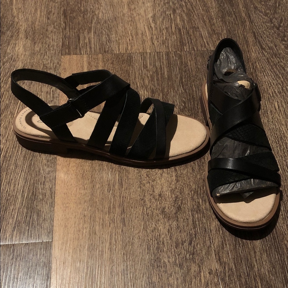Clarks Black Strappy Slingback Sandals